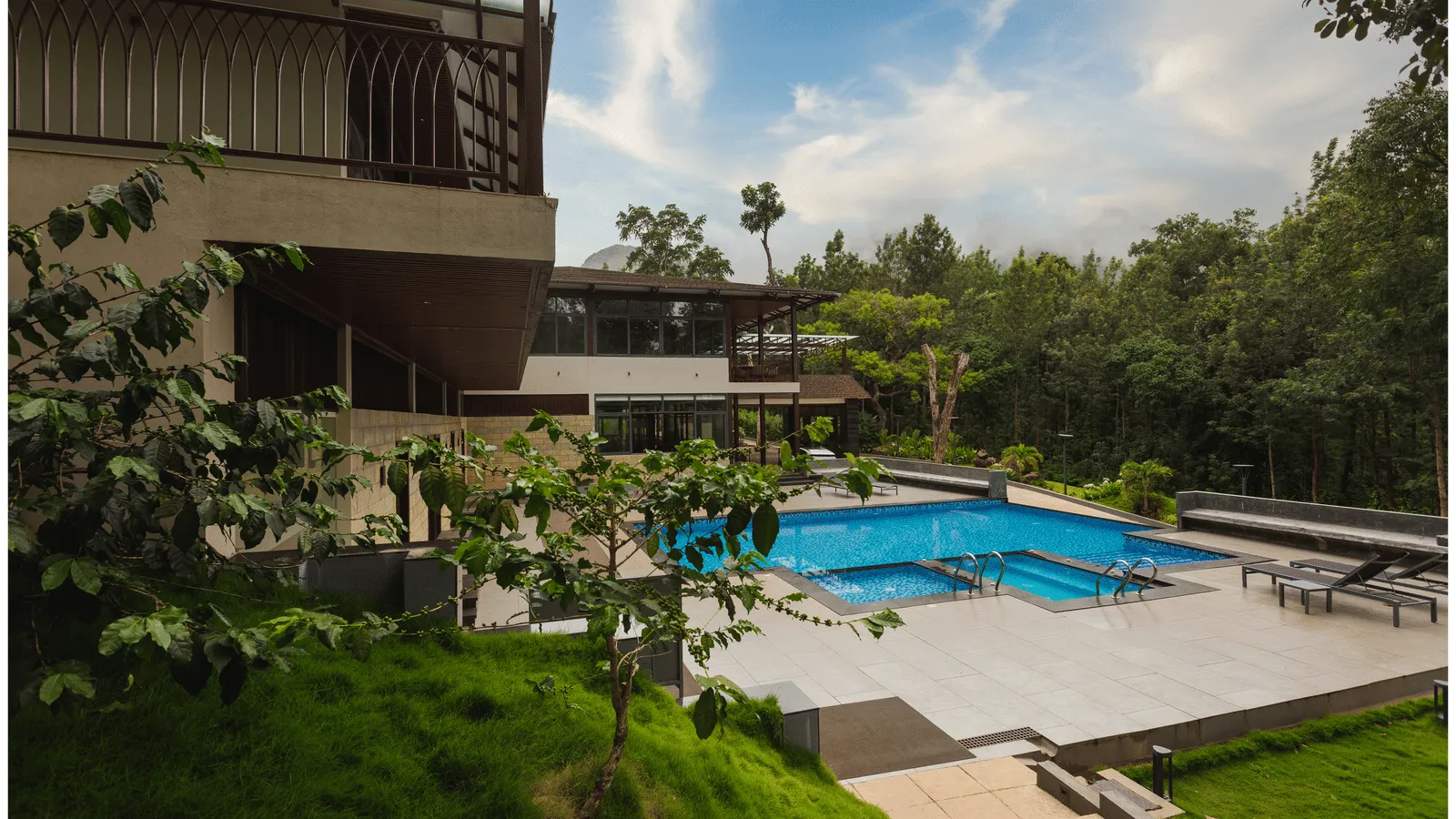 Poolside at The Silver Sky resort, a weekend base near Chikmagalur town